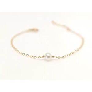 18K Gold-Overlay Chain Bracelet with Single Real Pearl‎
